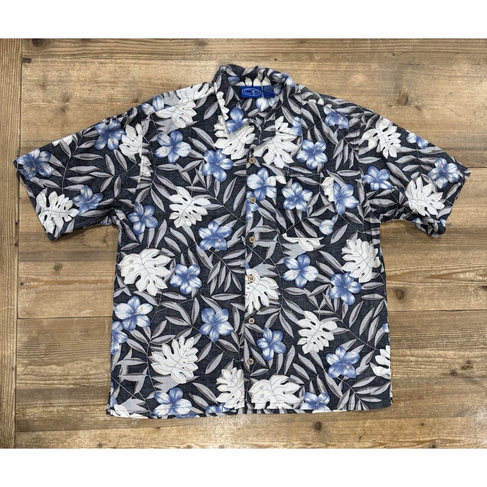 Vtg‎ OP Ocean Pacific Hawaiian Camp Shirt Men's Sz Large Blue Floral Tropical